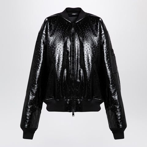 Balenciaga Balenciaga Black leather ostrich-effect bomber jacket