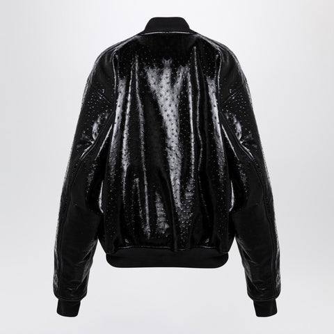 Balenciaga Balenciaga Black leather ostrich-effect bomber jacket