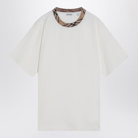 Burberry Burberry White cotton T-shirt with Check finishes