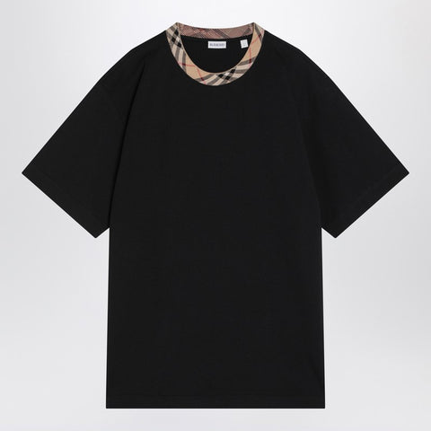 Burberry Burberry Black cotton T-shirt with Check finishes