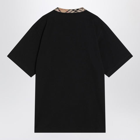 Burberry Burberry Black cotton T-shirt with Check finishes