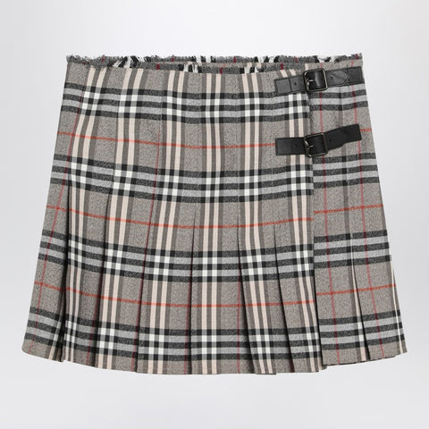 Burberry Burberry Grey wool kilt skirt with Check pattern