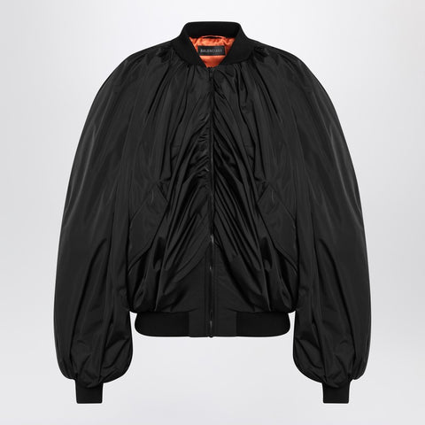 Balenciaga Balenciaga Draped black bomber jacket in technical micro-faille