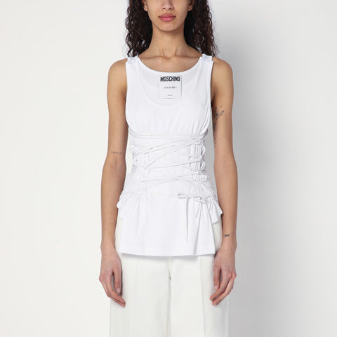 Moschino Moschino White tank top in cotton with laces
