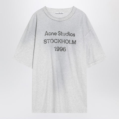 Acne Studios Acne Studios Pale grey mélange cotton T-shirt with logo