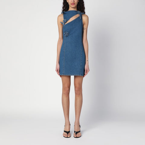 Coperni Coperni Mini blue denim dress with floral pattern