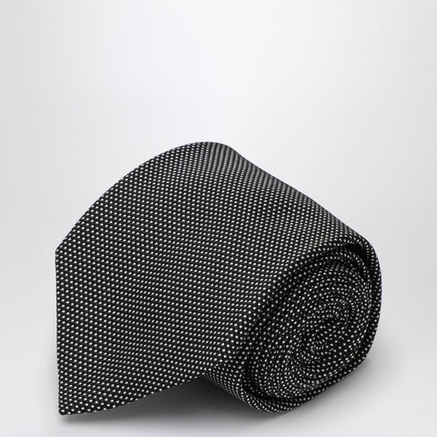 Destin Destin Black/white silk small polka dot tie