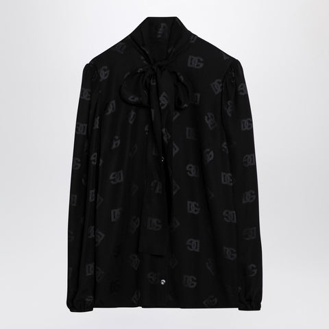 Dolce & Gabbana Dolce & Gabbana Dolce&Gabbana Black jacquard silk satin shirt with logo