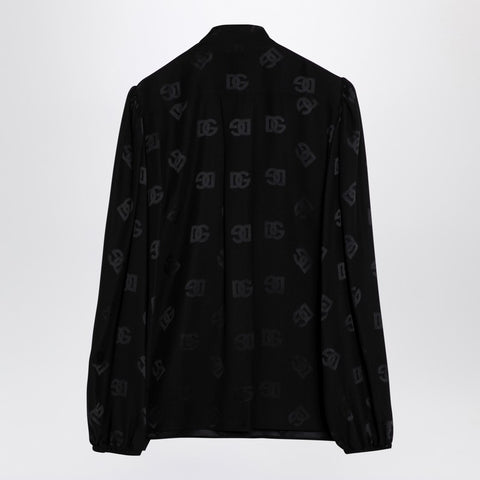 Dolce & Gabbana Dolce & Gabbana Dolce&Gabbana Black jacquard silk satin shirt with logo