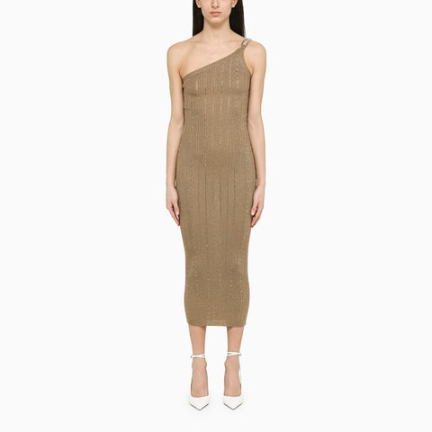 Alessandra Rich Alessandra Rich Gold one-shoulder dress with rhinestones