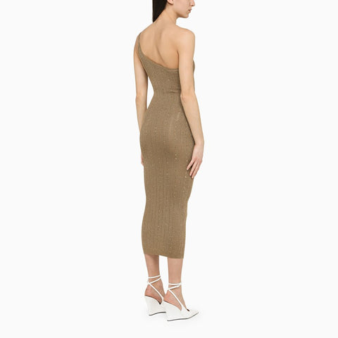 Alessandra Rich Alessandra Rich Gold one-shoulder dress with rhinestones