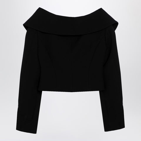 Alessandra Rich Alessandra Rich Black Off Shoulder Jacket in Wool