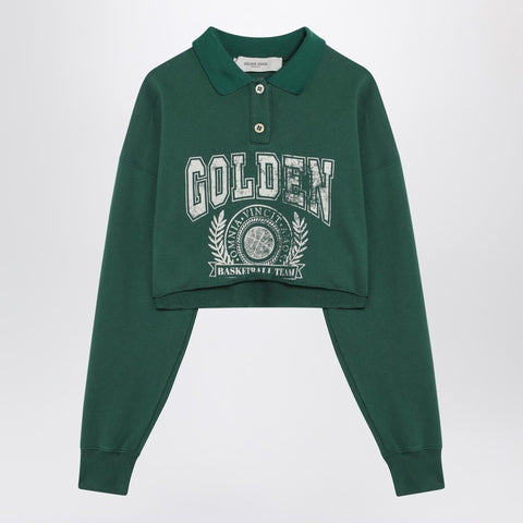 Golden Goose Golden Goose Polo cropped sweatshirt green with logo