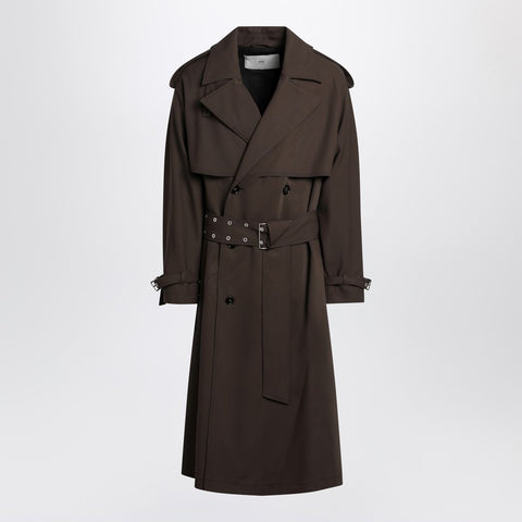 Ami Paris Ami Paris Double-breasted olive black wool trench