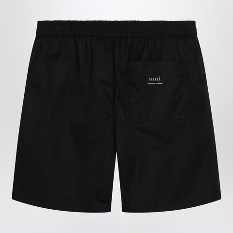 Ami Paris Ami Paris Black Bermuda shorts in technical twill nylon and cotton