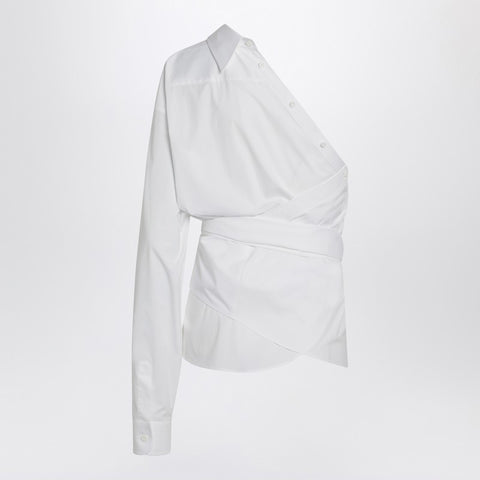 Moschino Moschino One-shoulder white shirt with sash