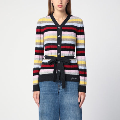 Ganni GANNI Multicoloured striped cardigan with belt