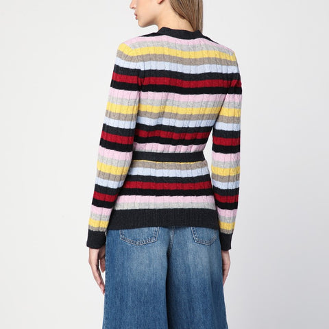 Ganni GANNI Multicoloured striped cardigan with belt
