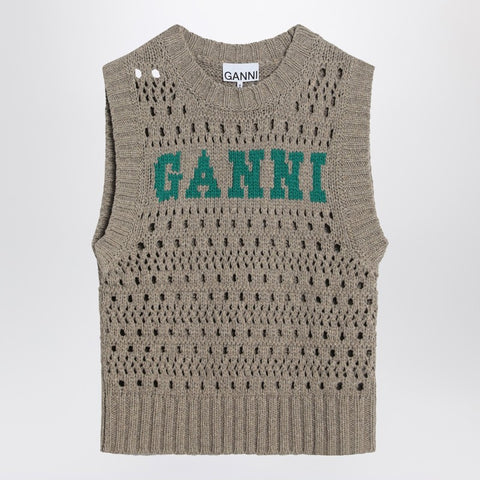 Ganni GANNI Perforated vest with logo inlay