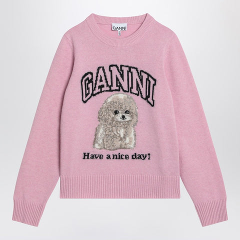 Ganni GANNI Pink sweater with poodle