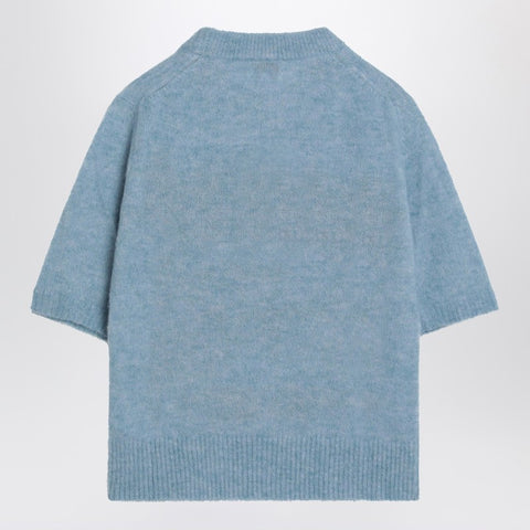 Ganni GANNI Light blue sweater with alpaca blend logo