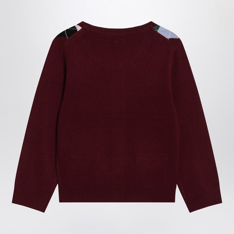 Ganni GANNI Burgundy checked cardigan in cashmere blend