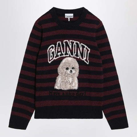 Ganni GANNI Striped sweater with poodle