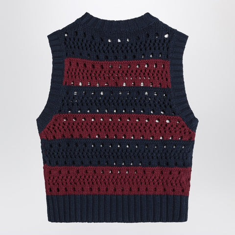 Ganni GANNI Striped openwork vest with logo inlay