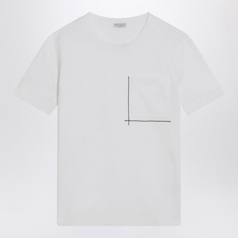 Brunello Cucinelli Brunello Cucinelli White cotton t-shirt with shiny pocket