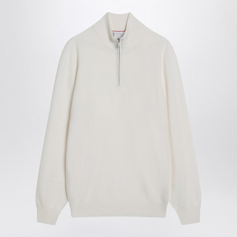 Brunello Cucinelli Brunello Cucinelli White turtleneck sweater with zip
