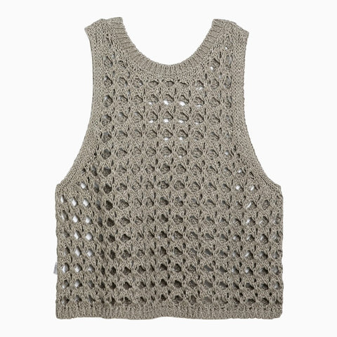 Brunello Cucinelli Brunello Cucinelli Dark green perforated cotton-blend tank top