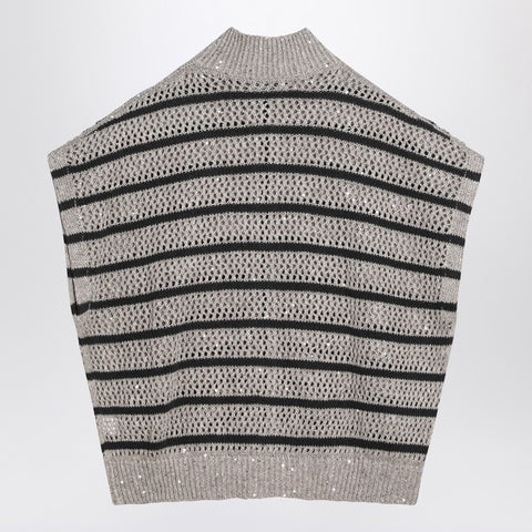 Brunello Cucinelli Brunello Cucinelli Striped mesh cardigan in linen blend