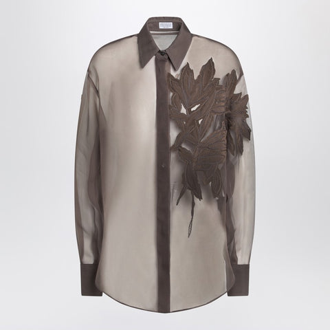 Brunello Cucinelli Brunello Cucinelli Brown shirt with Flora Appliqué in silk