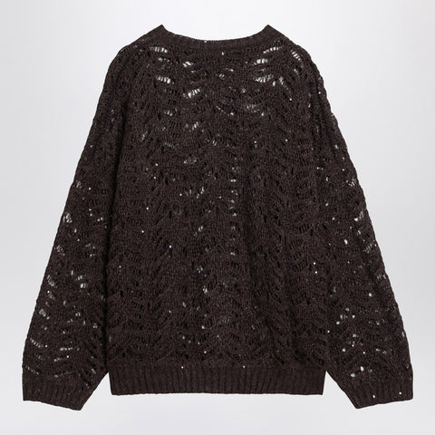 Brunello Cucinelli Brunello Cucinelli Brown perforated sweater with micro sequins