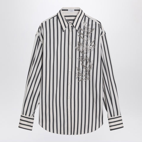 Brunello Cucinelli Brunello Cucinelli Striped shirt with floral embroidery