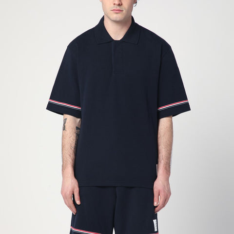 Thom Browne Thom Browne Navy blue polo shirt with tricolour detail