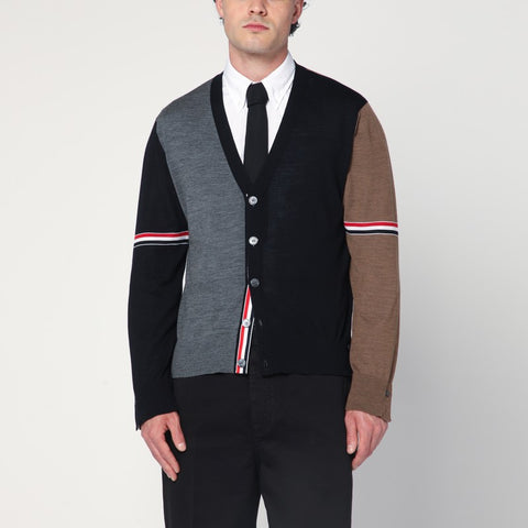 Thom Browne Thom Browne Navy/grey/brown wool cardigan