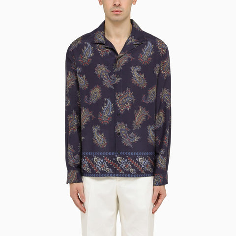 Etro ETRO Blue bowling shirt with Paisley pattern