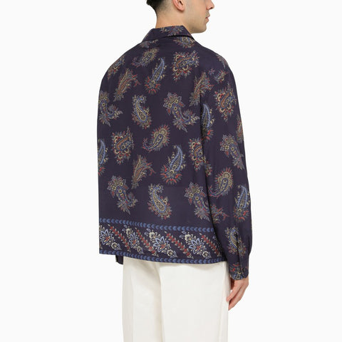 Etro ETRO Blue bowling shirt with Paisley pattern