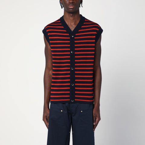 Wales Bonner Wales Bonner Kamau sleeveless cardigan with navy blue/red stripes