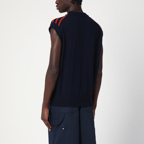 Wales Bonner Wales Bonner Kamau sleeveless cardigan with navy blue/red stripes