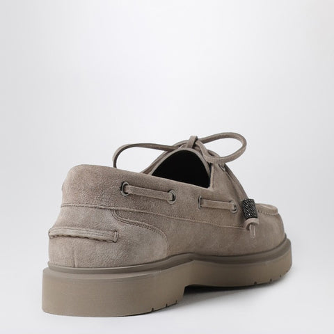 Brunello Cucinelli Brunello Cucinelli Taupe grey suede boat loafer
