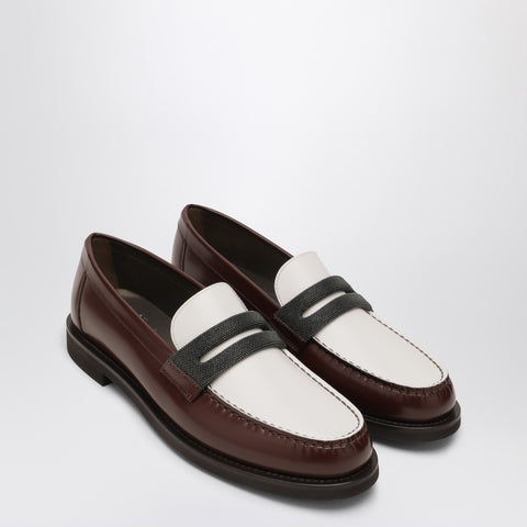 Brunello Cucinelli Brunello Cucinelli Brown/White Loafers with Precious Clamp