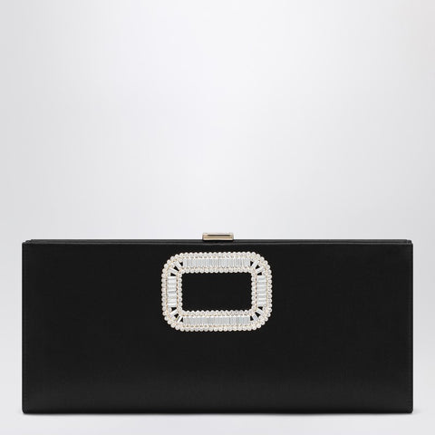 Roger Vivier ROGER VIVIER Pilgrim clutch in black satin with jeweled buckle