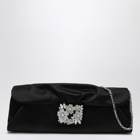 Roger Vivier ROGER VIVIER Black satin Efflorescence clutch bag with buckle