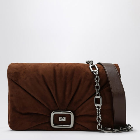 Roger Vivier ROGER VIVIER Brown suede Viv'' Choc leather shoulder bag