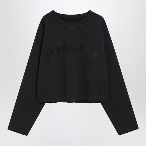 Maison Margiela Maison Margiela Cropped washed black sweatshirt with logo