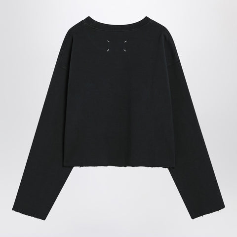 Maison Margiela Maison Margiela Cropped washed black sweatshirt with logo
