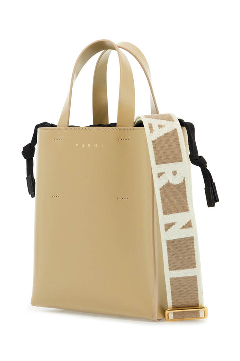 Marni Marni beige leather shopping bag with short handles and shoulder strap