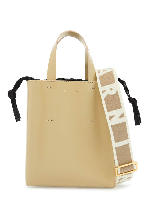 Marni Marni beige leather shopping bag with short handles and shoulder strap